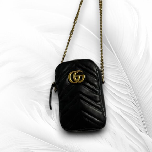 Elegant Small Black Quilted Mini Crossbody Bag with Gold Chain Strap - Picture 3 of 5